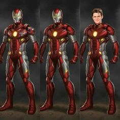 the iron man suit is shown in three different angles, and it appears to be red