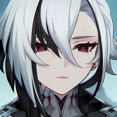 an anime character with white hair and red eyes