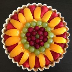 a bowl filled with lots of fruit on top of a table