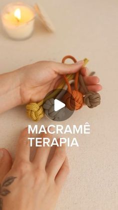 a person is holding some crocheted items in their hands and the words macrame terrapa above them