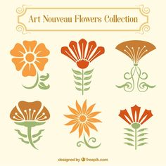 the art nouveau flowers collection in orange and green