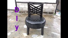 a chair made out of an old tire is shown with the word diy on it