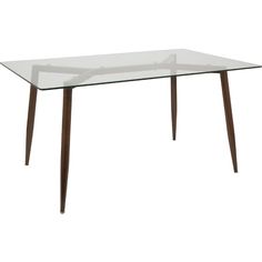 a glass table with black legs on a white background