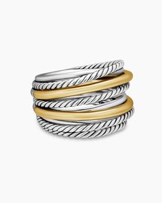 David Yurman | Crossover Ring in Sterling Silver with 18K Yellow Gold, 17.8mm Holiday Campaign, Crossover Ring, Women's Rings, High Jewelry, David Yurman, How To Make Ornaments, Jewelry Pouch, Yellow Gold Rings, Crossover