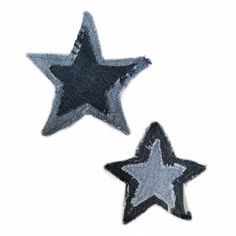 two blue and white stars are shown in the shape of denim fabric on a white background