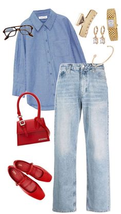 Mode Tips, Red Bag, Model Beauty, Jeans Outfit, Business Casual Outfits, Casual Style Outfits, Lookbook Outfits, Red Shoes