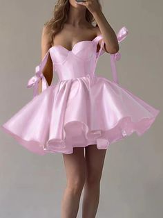 A-Line Homecoming Dresses Corsets Dress Holiday Graduation Short / Mini Sleeveless Spaghetti Strap Pink Dress Satin with Bow(s) 2024 2024 - $119.99 Feminine Pink Dress With Straps, Pink Sleeveless Corset Dress For Spring, Spring Sleeveless Pink Corset Dress, Corset Outfit Pink, Stretch Satin Strapless Dress, Pink Sleeveless Dress With Straps, Satin Stretch Dress With Spaghetti Straps, Pink Suspender Dress With Sweetheart Neckline For Spring, Pink Sleeveless Dress With Sweetheart Neckline