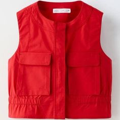 Zara Kids Red Vest With Pockets Sz. 6-7 With Pockets To Store Small Items And Snap Buttons Closure, This Vest Is Both Stylish And Practical. The Vest's Vibrant Red Color Adds A Pop Of Color To Any Outfit, Making It A Great Addition To Your Child's Wardrobe. This Vest Is A Must-Have For Any Young Girl Who Loves Fashion And Functionality. Vest With Pockets, Red Vest, Poplin Top, Zara Kids, Zara Jackets, Vibrant Red, Kids Jacket, Red Color, Must Haves