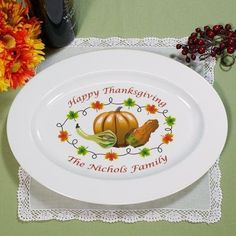 a thanksgiving plate with a turkey on it