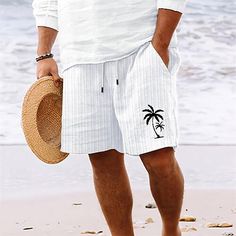 Category:WE-Pants; Season:Summer; Fabric:Polyester; Gender:Men's; Style:Boho,Hawaiian; Occasion:Vacation,Holiday,Beach; Fit Type:Regular Fit; Function:Breathable,Comfort; Waistline:Mid Waist; Pattern:Coconut Tree; Design:Pocket,Elastic Waist,Drawstring; Pants Type:Beach Shorts,Casual Shorts,Summer Shorts; Fly Type:Drawstring,Elasticity; Front page:FF; Listing Date:05/03/2024; Production mode:External procurement; Hips:; Length:; Waist:; Pants Length:Short White Beachwear Shorts For Beach Season, Casual Bottoms For Summer Beach Party, Casual Bottoms For Beach Party In Summer, Summer Bottoms For Beach Party Vacation, Summer Beachwear Bottoms For Summer Outings, White Beach Shorts For Warm Weather, White Bohemian Bottoms For Beach, Bohemian White Beach Bottoms, White Bohemian Beach Bottoms