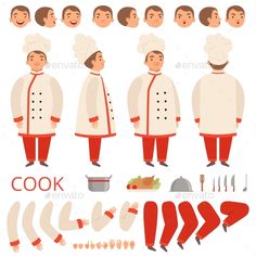 the chef is ready to cook in his kitchen - food objects characters / people characters