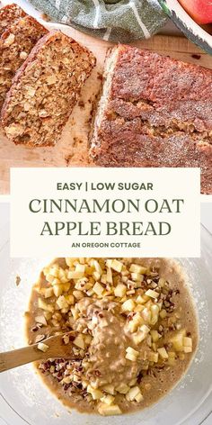 an apple and cinnamon oatmeal bread on a cutting board