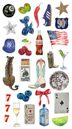 an image of various items that are in the shape of a collage on a white background