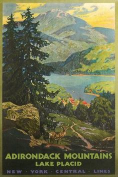 an advertisement for adirondack mountains lake placid, new york central lines