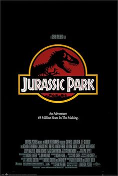 the movie poster for the film's title, jurassic park is shown in black