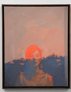 an abstract painting of a woman's face in front of a cityscape