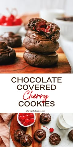 chocolate covered cherry cookies stacked on top of each other