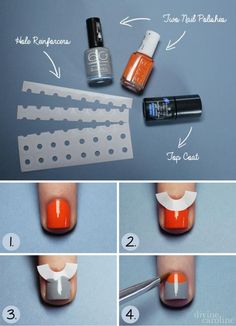 . Half Moon Nails, Moon Nails, Nail Art Inspiration, Nail Art Tutorial, Easy Nail Art, Nail Polishes, Nail Tutorials