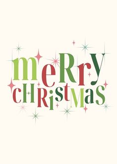 the words merry christmas written in green, red and white letters on a white background