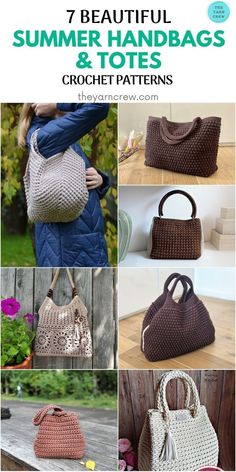 crochet patterns for handbags and purses with text that reads, 7 beautiful summer