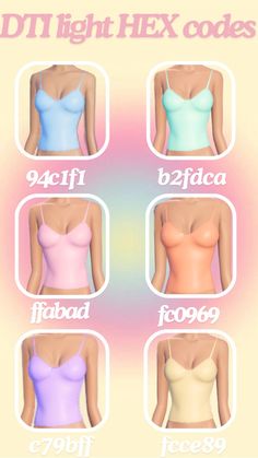 four different types of bras are shown in this graphic style, with the names below them