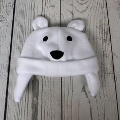 Polar Bear Paper Plate Mask, Adjustable Warm White Bonnet, Cute White Hats For Outdoor, White Outdoor Beanie Cap, Adjustable Warm White Hat, Playful Warm White Hat, Warm White Beanie For Outdoor, Playful White Bonnet For Winter, Playful White Beanie For Winter