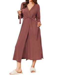 PRICES MAY VARY. SUPER SOFT WAFFLE ROBE: No fading, No lint. The fabric is skin-friendly, breathable, and lightweight. Our kimono robe offers unrivaled comfort and warmth along with waffle material. So it makes for absolutely perfect nightwear. LONG DESIGN: Women's elegant robes with 4/5 sleeves and mid-calf length feature slits on both sides to beautifully fall around the shank to give them a sexy appeal. And plus it has side pockets to keep your body warm during a cool day. VERSATILE UTILITY R Fall Long Sleeve Robe For Relaxation, Fall Relaxation Robe With Long Sleeves, Womens Robes Long, Kimono Robes, Womens Fall Dress, Women's Robe, Sweaters And Jeans, Clothing Size Chart, Womens Clothing Sizes