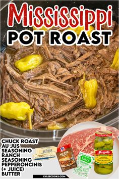 the cover of mississpip's pot roast is shown with pickles and seasonings