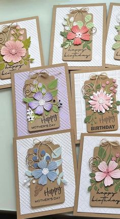 six handmade birthday cards with flowers on them