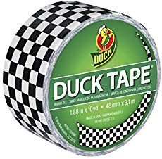 duck tape black and white checkerboard pattern on the side of a roll of duct tape