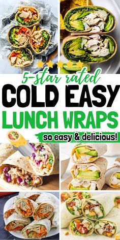 collage of cold rolled lunch wraps with text overlay