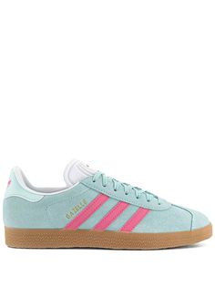 multicolour calf leather suede signature 3-Stripes logo logo print to the side round toe logo-debossed tongue front lace-up fastening flat rubber sole Cute Shoes Adidas, Preppy Shoes For School, Shoes To Wear To School, Adidas Shoes Gazelle, Adidas Gazelles, Cute Adidas, Cute Adidas Shoes, Pretty Sneakers