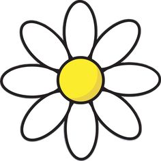 a black and white flower with yellow center on it's petals, in the shape of a daisy