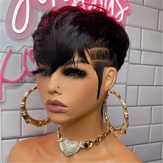 Angle Bob Pixie Cut Virgin Human Hair Lace Wig Mohawk Haircut For Women, Curly Pixie Haircut, Angle Bob, Celebrity Pixie Cut, Diy Hair Wig, Short Weave Hairstyles, Short Hair Designs, Natural Hair Cuts, Pixie Wig