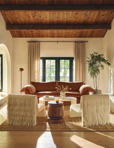 a living room filled with furniture and a potted plant