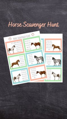 horse scavenger hunt cards on a chalkboard