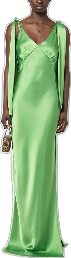 Gown Green, Long Length, Satin Finish, Fashion Branding, Satin, V Neck, Green, How To Wear, Beauty