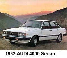 an advertisement for the new audi 2400 sedan, with mountains in the background