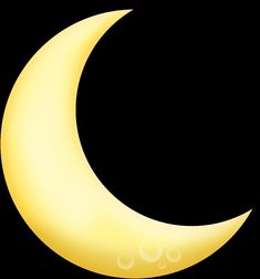 a yellow crescent moon with bubbles in the night sky, on a black back ground