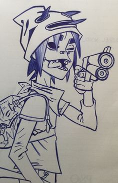 Gorillaz Art Style Tutorial, 2 D Gorillaz Drawing, Gorrilaz Drawing Style, Gorillaz Tattoo Ideas, How To Draw Noodle Gorillaz, Gorillaz Drawing, Gorillaz Art Noodle, Gorillaz Art Style, Gorillaz 2d And Noodle