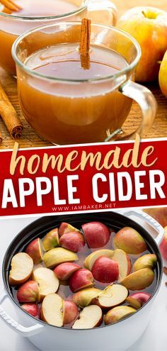 homemade apple cider recipe with apples and cinnamon sticks