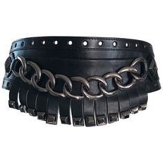 Chic brand new early 2000s vintage Michael Kors Collection black leather and gunmetal chainlink wide belt! Features gunmetal chains on the middle, with leather fringe detail at bottom, with gunmetal stud details. Can be worn in the front or back. The perfect accessory to take any outfit to the next level! Made in Italy Size Small / Medium Measurements: 24-29 inch waist Diy Leather Belt, Belt Gray, Studded Belts, Fringe Belt, Thick Belt, Chain Clothing, Link Belt, Belt Chain, Fringed Belt