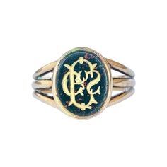 This chunky bloodstone signet ring has engraving of the initials 'CCS' highlighted in gold. Modelled in 18carat gold. Fully hallmarked London 1917. Ring Size:U or 10 Stone Dimensions: 13x10mm Weight: 5.9g Engraved Signet Ring, Gold Engraving, Signet Ring, Initials, Jewelry Rings, Ring Size, Enamel Pins, Art Deco, London