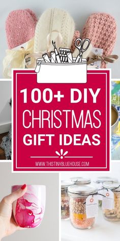 the words, 100 + diy christmas gift ideas are shown in pink and white