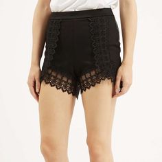 Never Worn. Side Zip With Trendy Lace Detailing. Stretchy Material. 68% Viscose, 28% Polyamide, 4% Elastane. Lace Trim Shorts, Stretchy Material, Lace Shorts, Side Zip, Access Denied, Topshop, High Waisted, Size 6, Womens Shorts