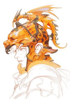 a drawing of a man with a dragon's head on his forehead and eyes closed