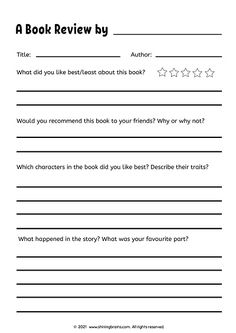 a book review worksheet with three stars on the top and one in the bottom