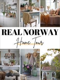 the real norway home tour poster is shown in many different pictures, including an old house