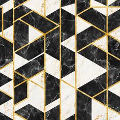 black and white marble with gold lines in the center, as well as an abstract geometric design