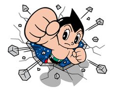 an image of a cartoon character that is breaking through the wall with his fist out